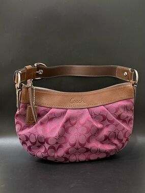 Vintage Y2K COACH F13740 Signature Pleated Hobo Bag Jacquard Plum Purple Canvas